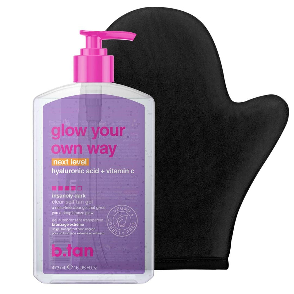 B.TAN front packaging showing kit and mitt for easy tanning
