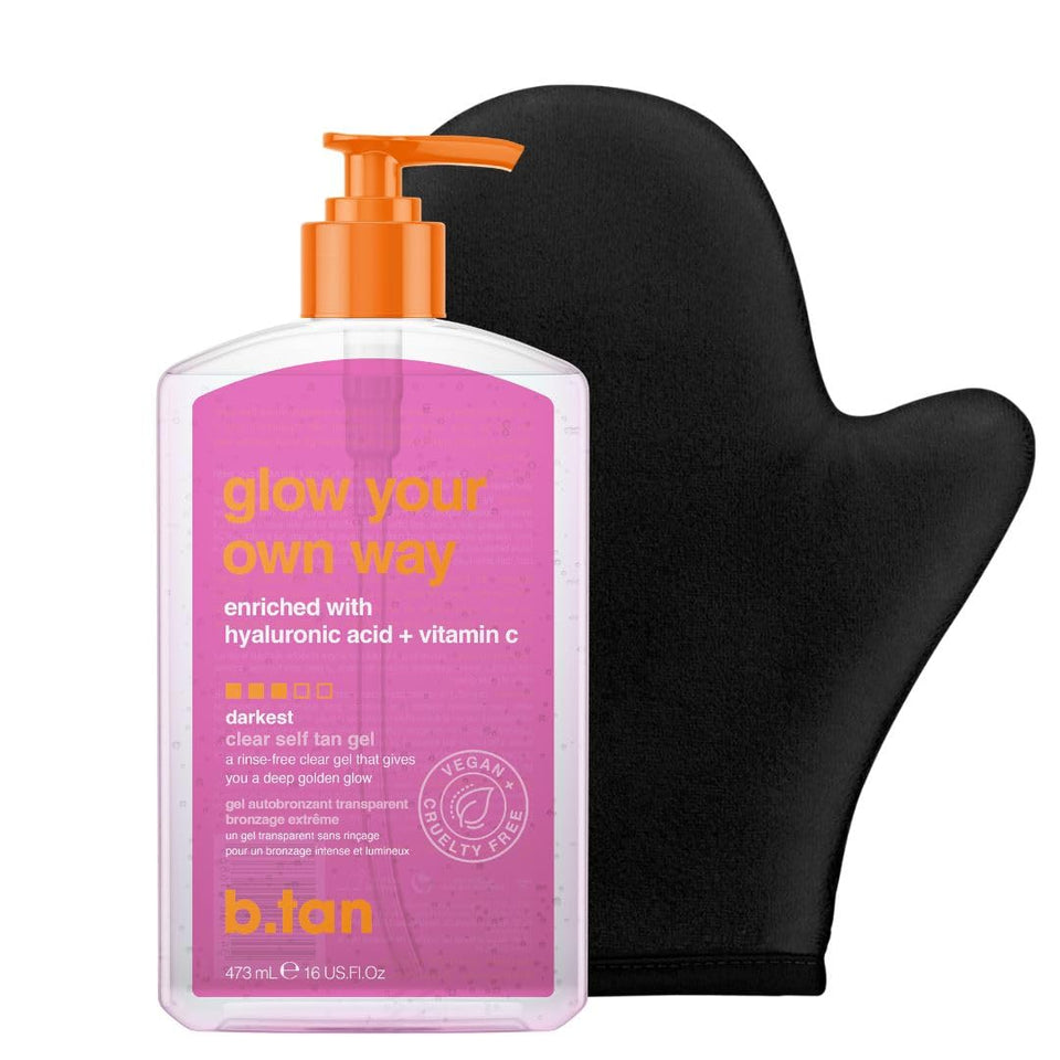 B.TAN front packaging showing clear gel bundle and quick express tanner benefits