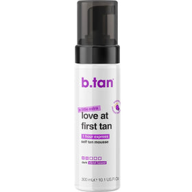 B.TAN front packaging showing larger violet base bottle and clear label benefit