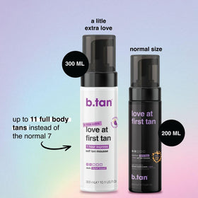 B.TAN mousse texture close-up illustrating lightweight, blendable foam