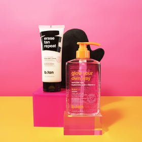 B.TAN lifestyle shot prepping skin before reapplying tan for even finish