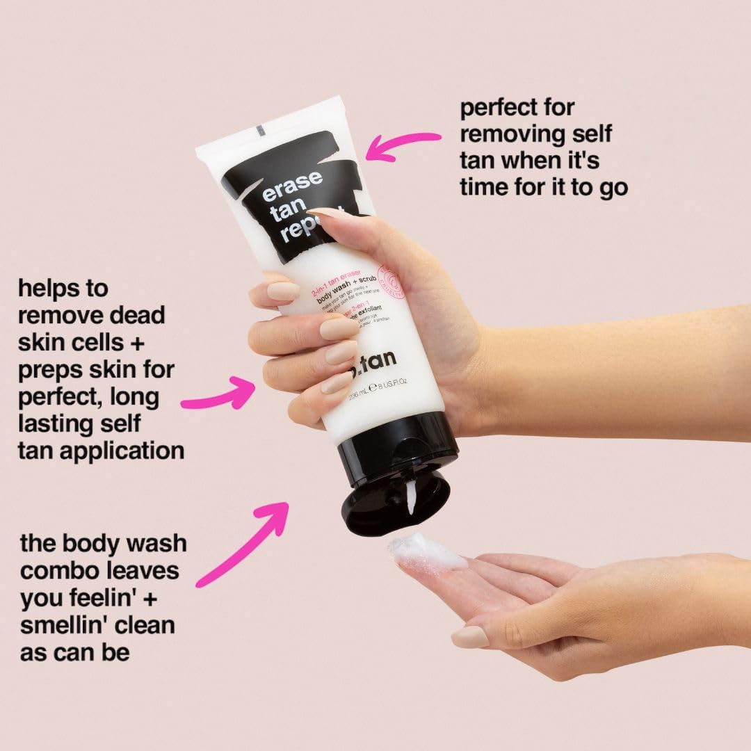B.TAN bottle in use in shower demonstrating easy application and rinse-off
