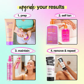 B.TAN results before and after on leg illustrating deep, even tan benefit