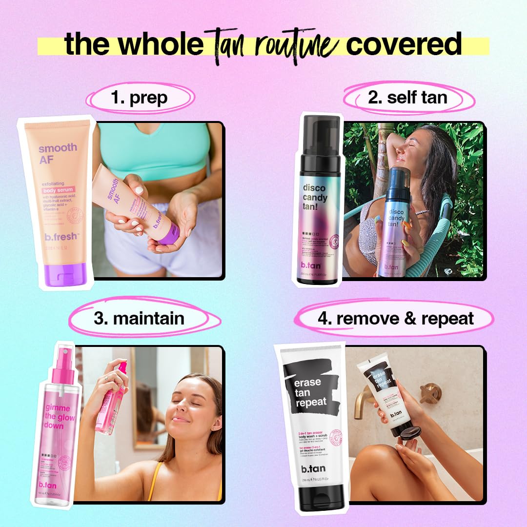 B.TAN candy scent visual suggesting pleasant fragrance masks fake tan odor