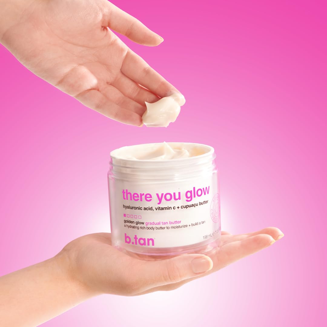 B.TAN bottle beside a hand to show 6.7 fl oz size and scale