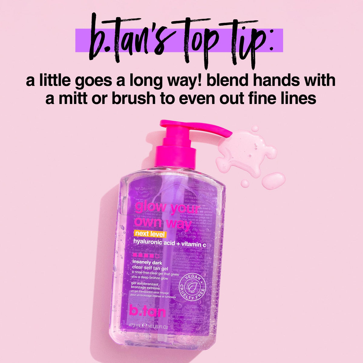 B.TAN bottle held in hand to show size and travel friendly benefit