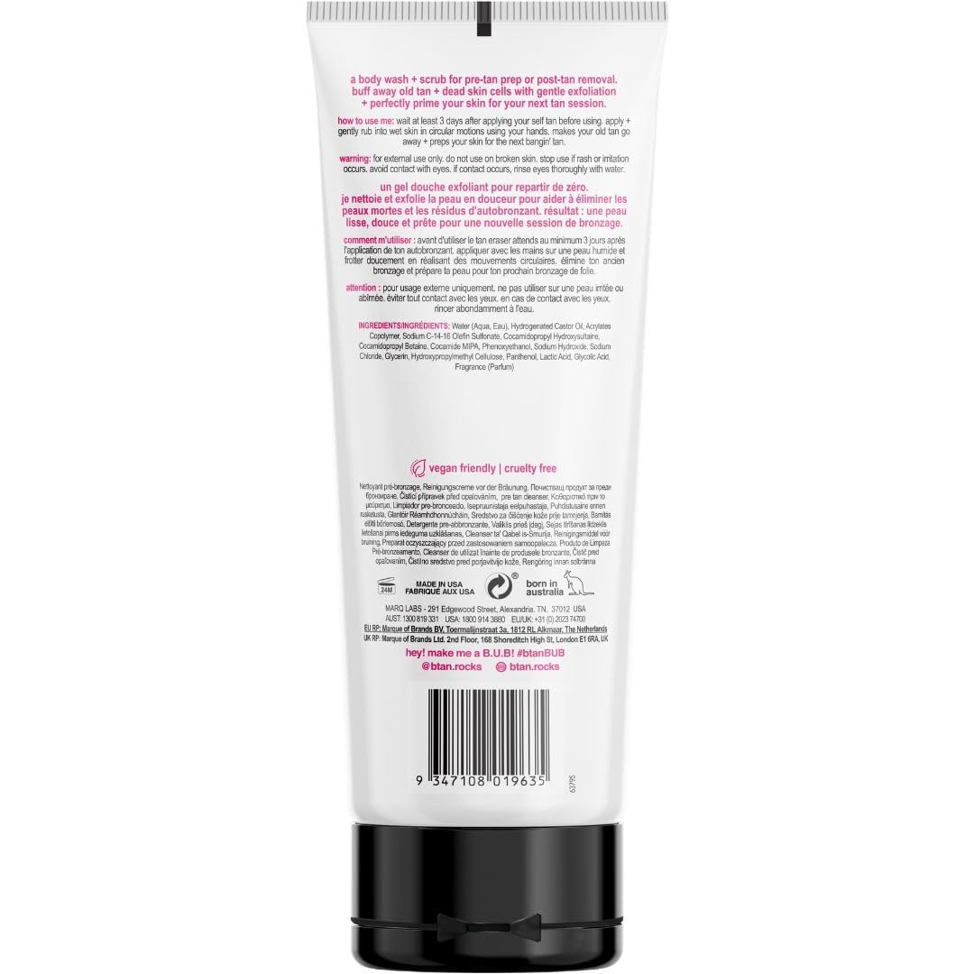 B.TAN close-up of scrub texture and lather illustrating gentle exfoliation
