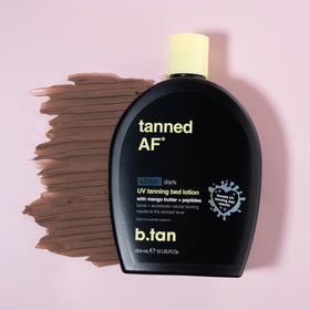 b.tan tinted lotion swipe showing immediate bronzing effect