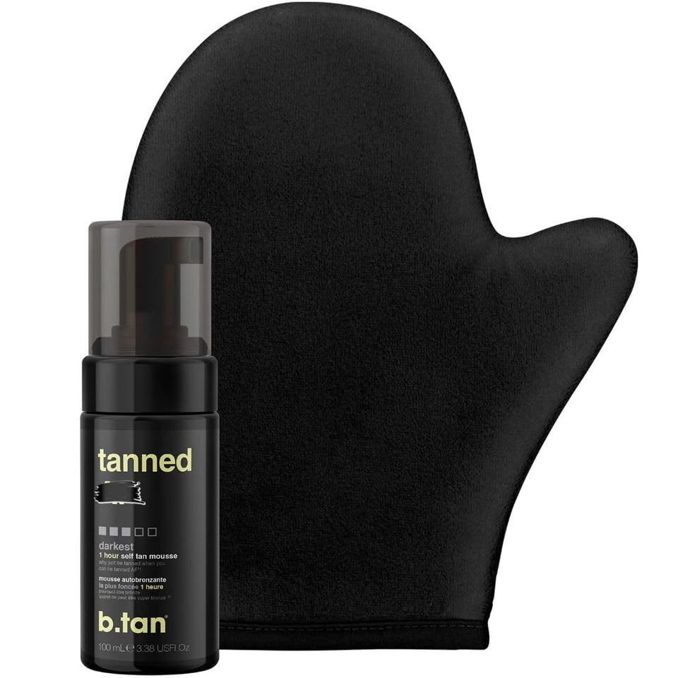B.TAN travel-size front packaging showing product and mitt for easy use