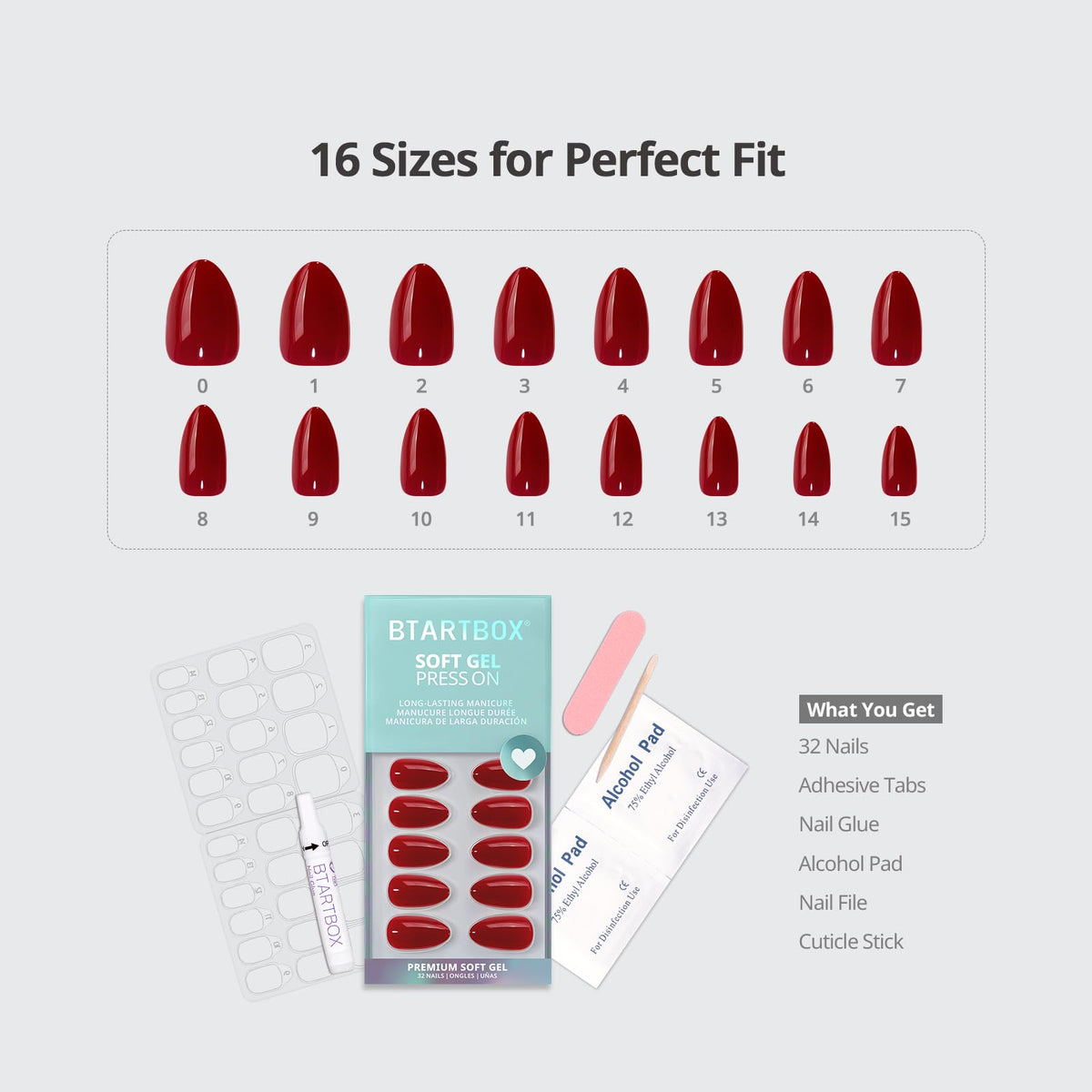 BTArtbox almond contents flatlay including glue tabs file and pads for complete kit benefit