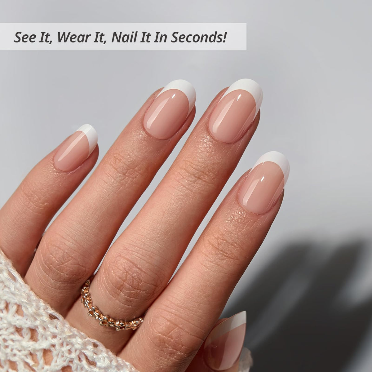 BTArtbox close-up of white French tip edge showing smooth finish benefit: natural look