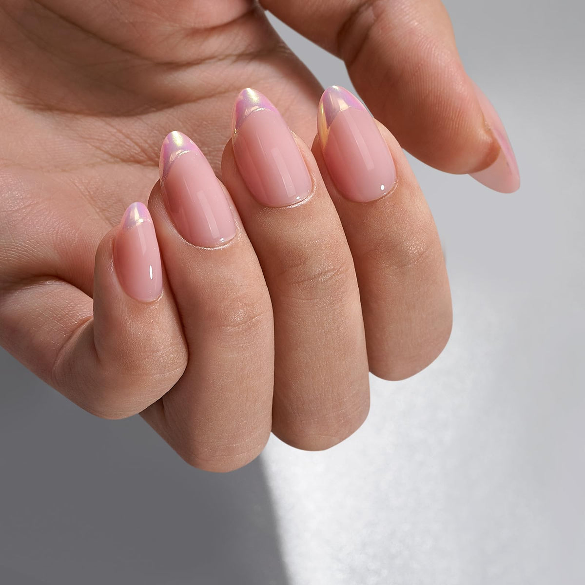 BTArtbox close-up of metallic chrome silver French tip highlighting mirror shine