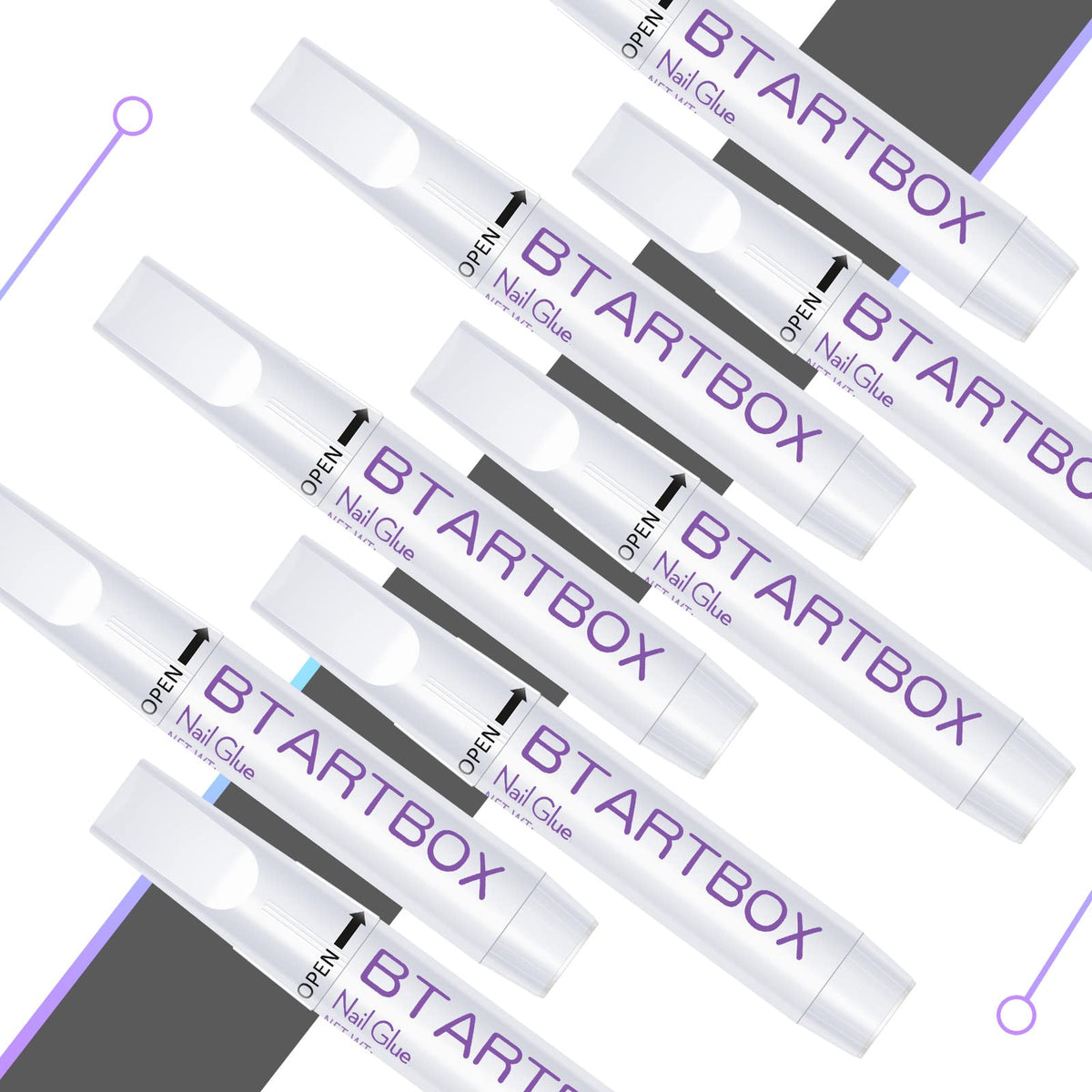 BTArtbox eight tubes arranged to show bulk supply for multiple manicures