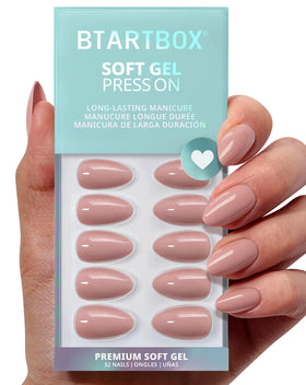 BTArtbox front packaging showing short almond nails and included kit benefits