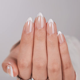 BTArtbox front packaging showing 30 white almond press on nails and included tools