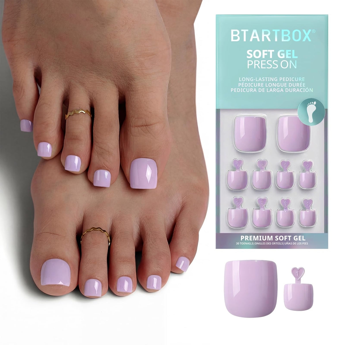 BTArtbox front packaging showing pastel light purple toenails and kit contents benefit of ready-to-wear convenience
