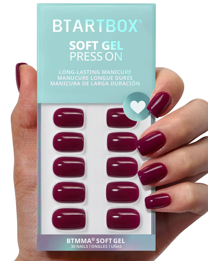 BTArtbox front packaging showing plum red nails and included tools for easy styling