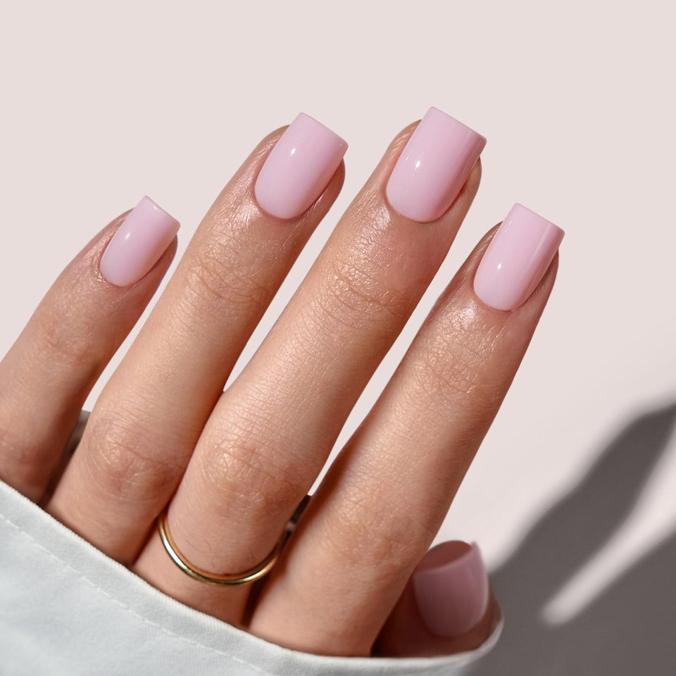 BTArtbox front packaging showing solid pink press on nails and kit contents benefit quick setup