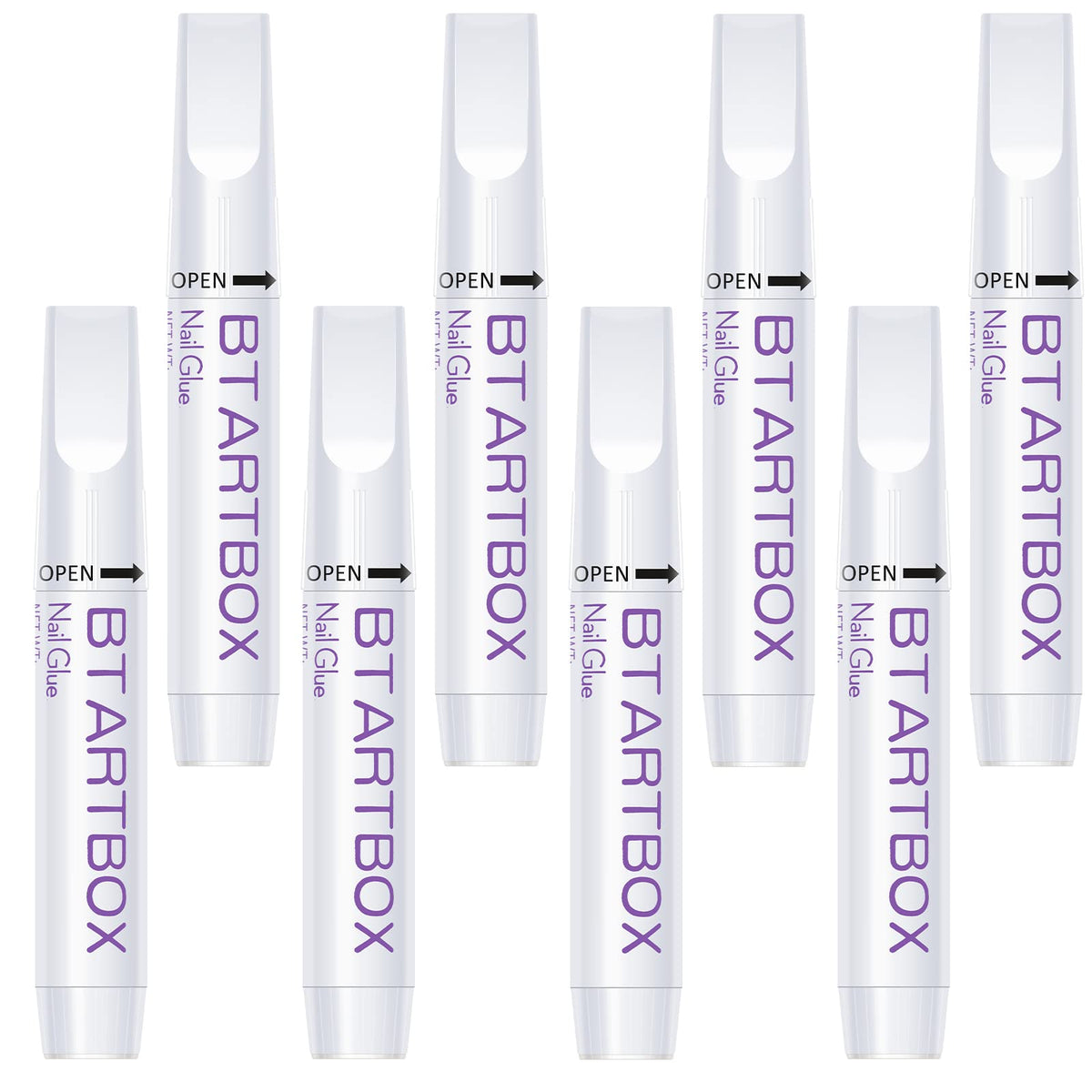 BTArtbox front packaging showing eight adhesive tubes for long-lasting nails
