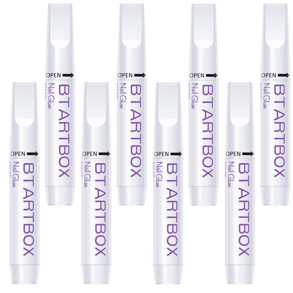 BTArtbox front packaging showing eight adhesive tubes for long-lasting nails