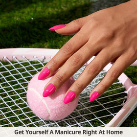 BTArtbox close-up of hot pink nail swatch highlighting glossy finish and salon look benefit