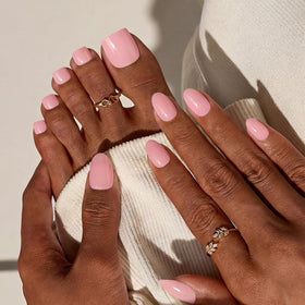 BTArtbox nails applied on hand demonstrating extra-short almond shape for discreet everyday wear