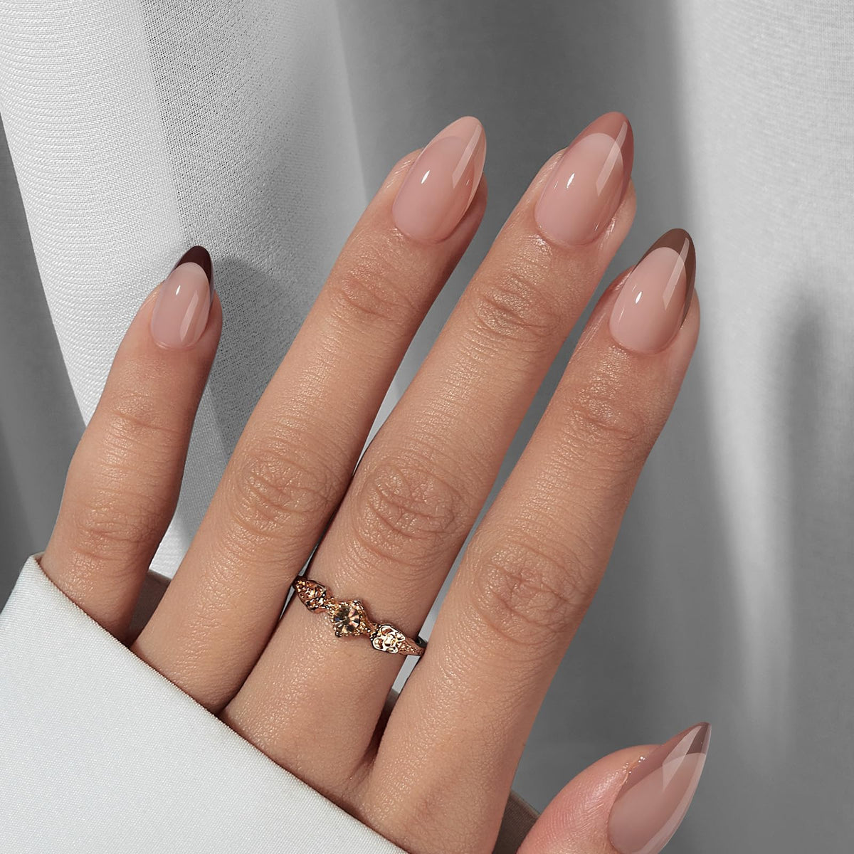 BTArtbox short almond French tip close-up displaying salon-like finish