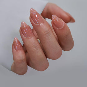 BTArtbox side profile of short almond press on nail showing natural curve and fit