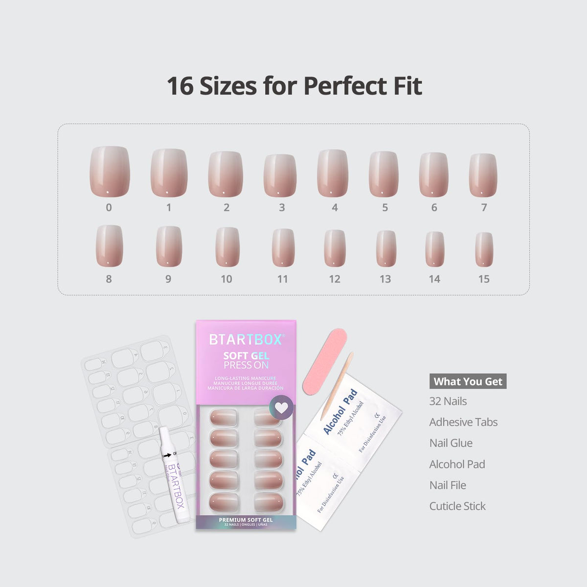 BTArtbox laid out 16 sizes to illustrate fit options for every finger and precise matching