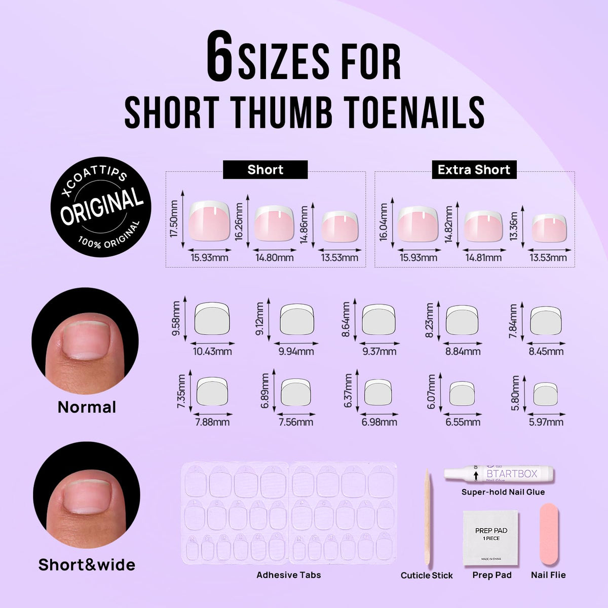 BTArtbox open box displaying 16 sizes array to help find exact toenail fit quickly