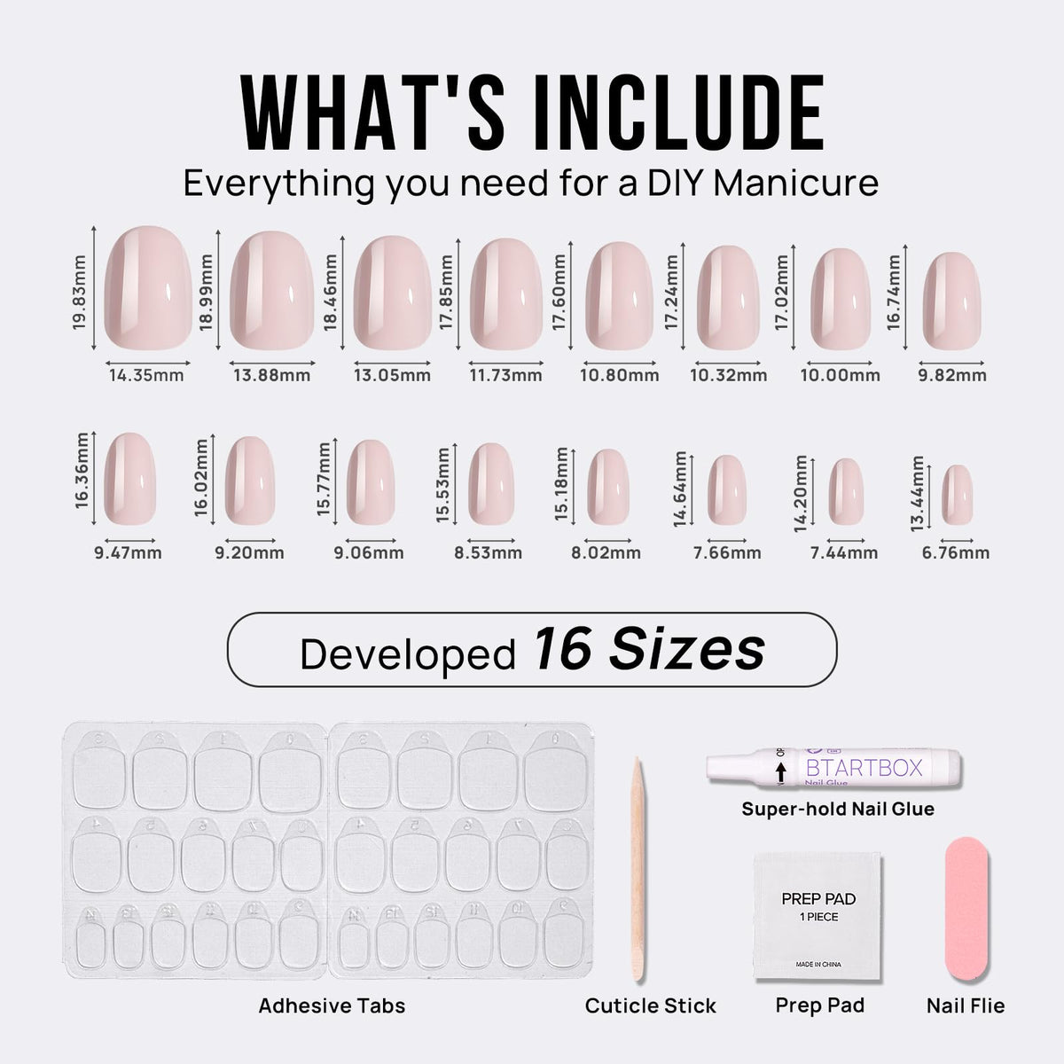 BTArtbox size array displayed to show 16 sizes for custom fit