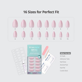 BTArtbox size chart with nails and selector demonstrating correct fit for lasting wear