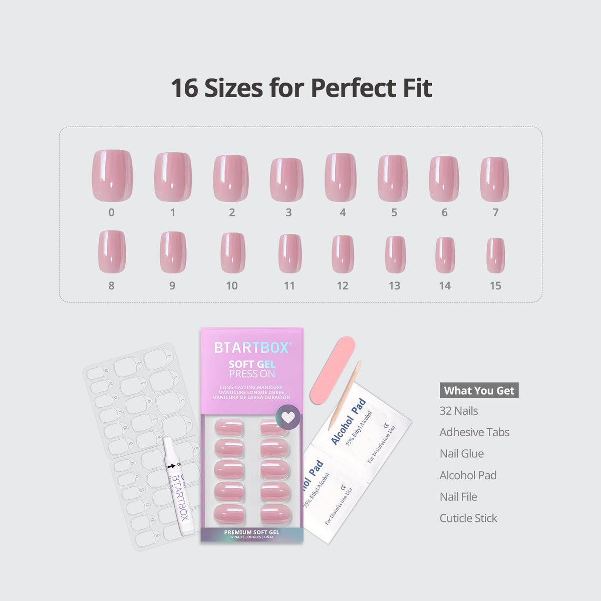 BTArtbox layout of 16 sizes, highlights custom fit options for both hands