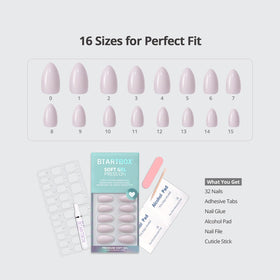 BTArtbox array of 16 nail sizes fanned out to show fit options and precise sizing for each finger