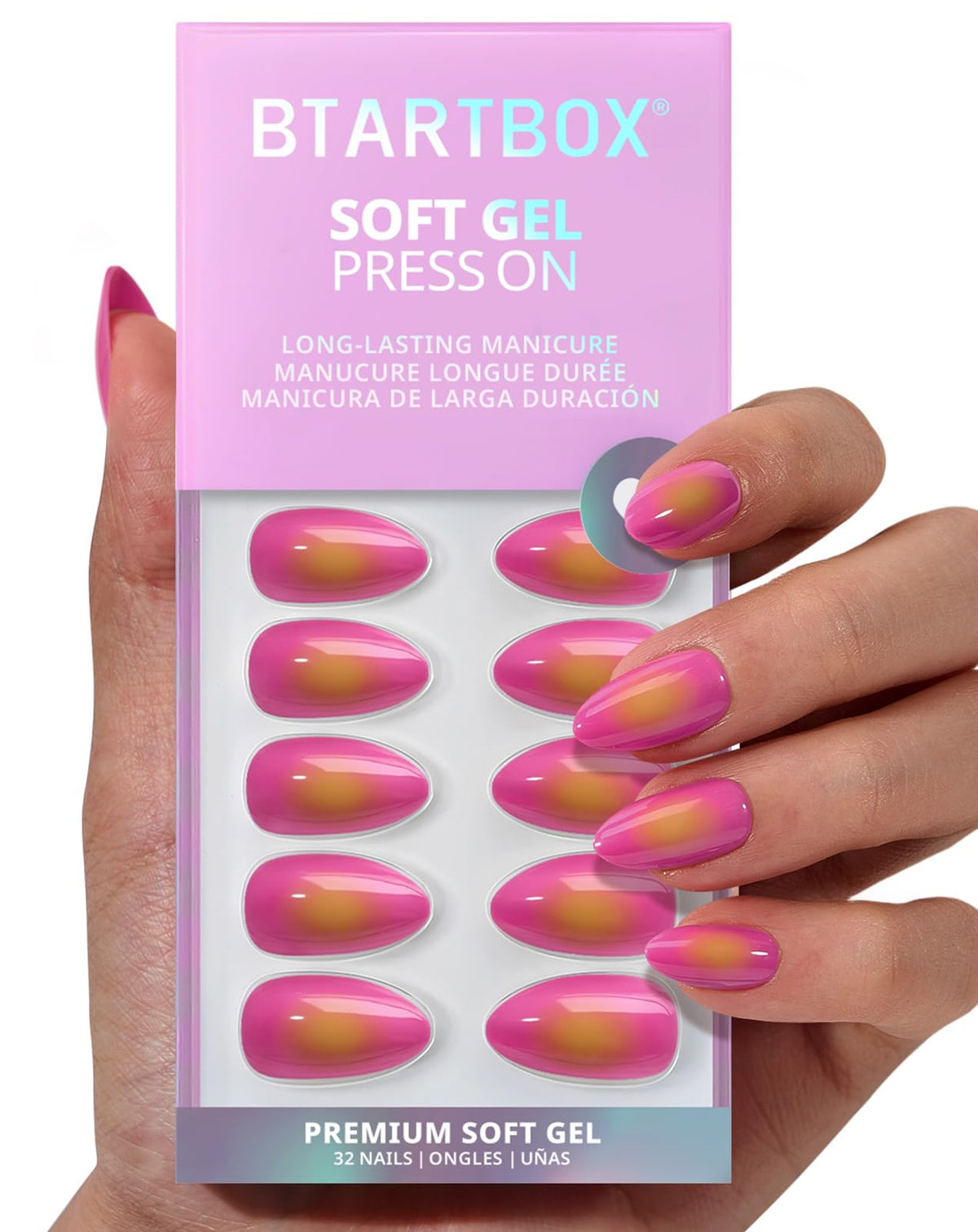 BTArtbox front packaging showing Sunset Pop kit and included tools for instant manicure