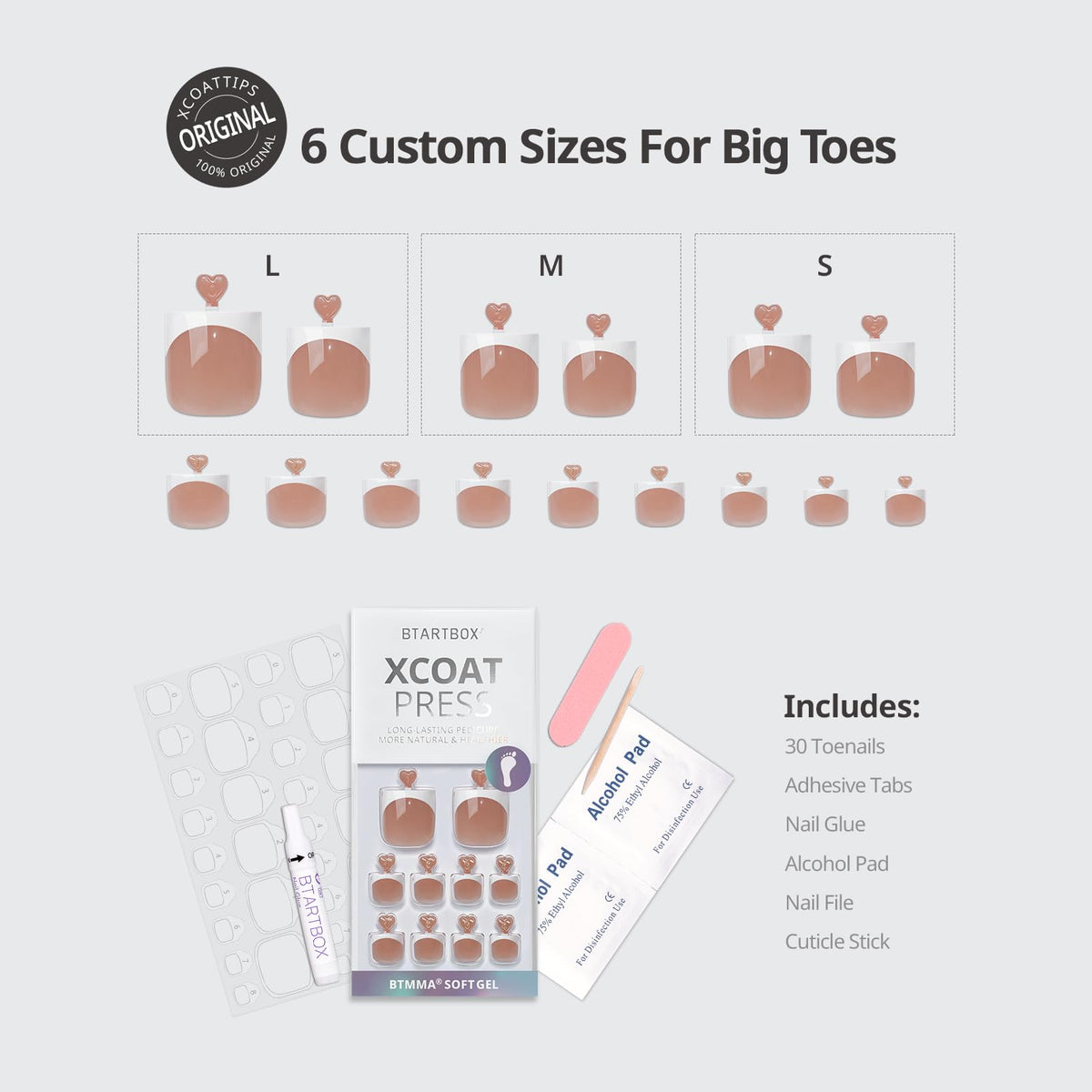 BTArtbox toe tips held in hand illustrating size variety and easy selection benefit