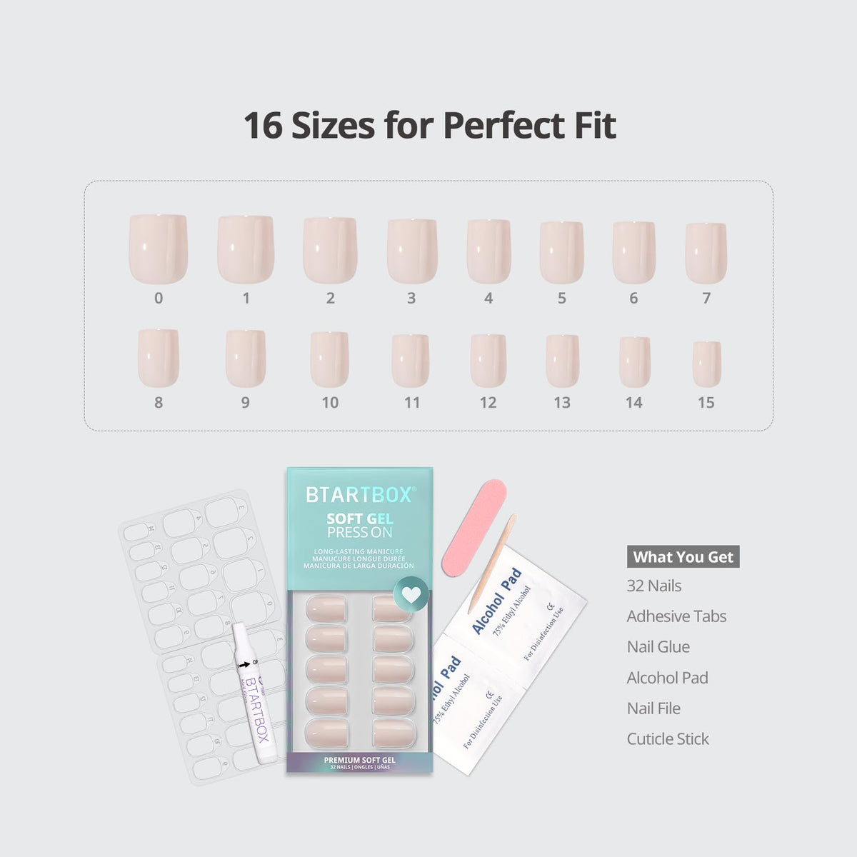 BTArtbox kit contents with glue, tabs, file and alcohol pads for convenience