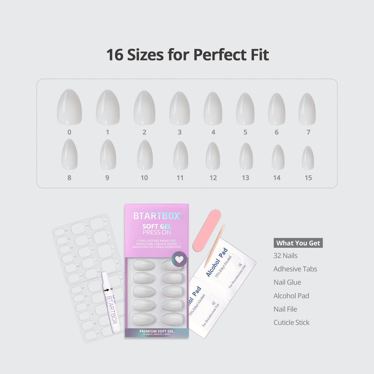 BTArtbox nails on fingers beside ruler showing size variety and perfect fit benefit