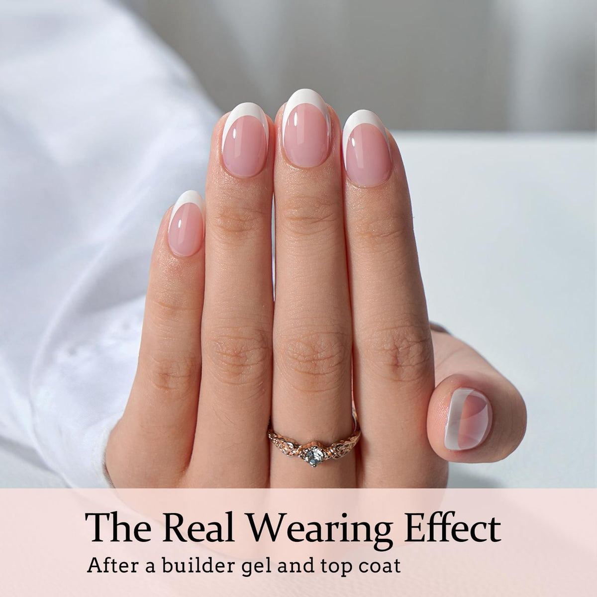 BTArtboxnails applied on hand displaying natural almond shape benefit