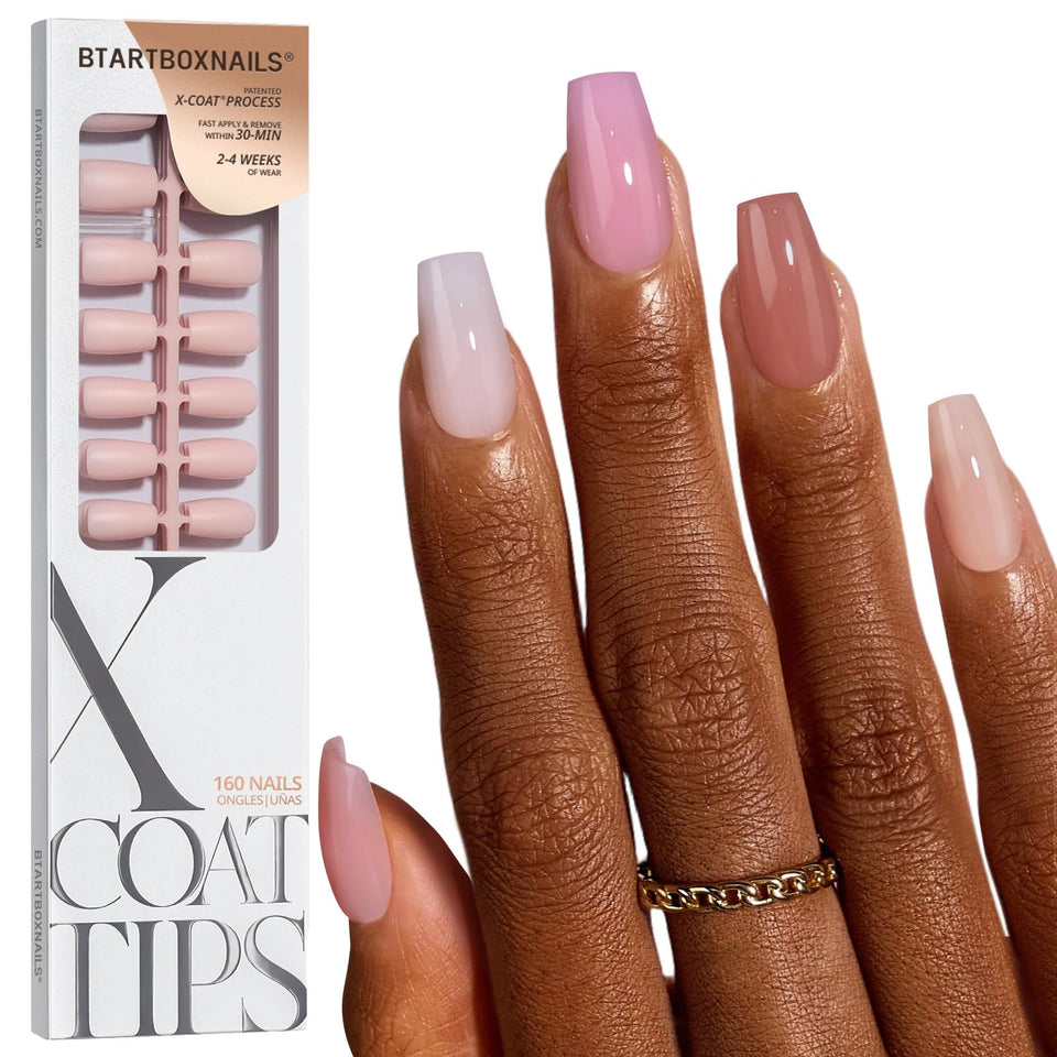 BTArtboxnails front packaging showing 160-piece nude set and benefits