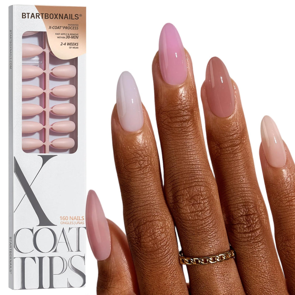BTArtboxnails front packaging showing 5 nude shade set and benefit of salon look