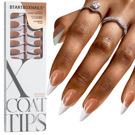 BTArtboxnails front packaging showing brown stiletto tips and count benefit