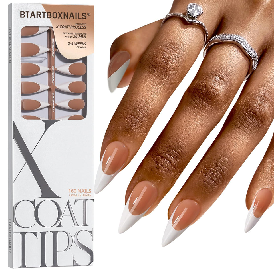 BTArtboxnails front packaging showing brown stiletto tips and count benefit