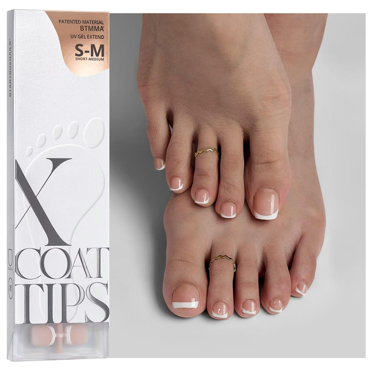 BTARTBOXNAILS front packaging showing 160-piece French toe tips and benefits
