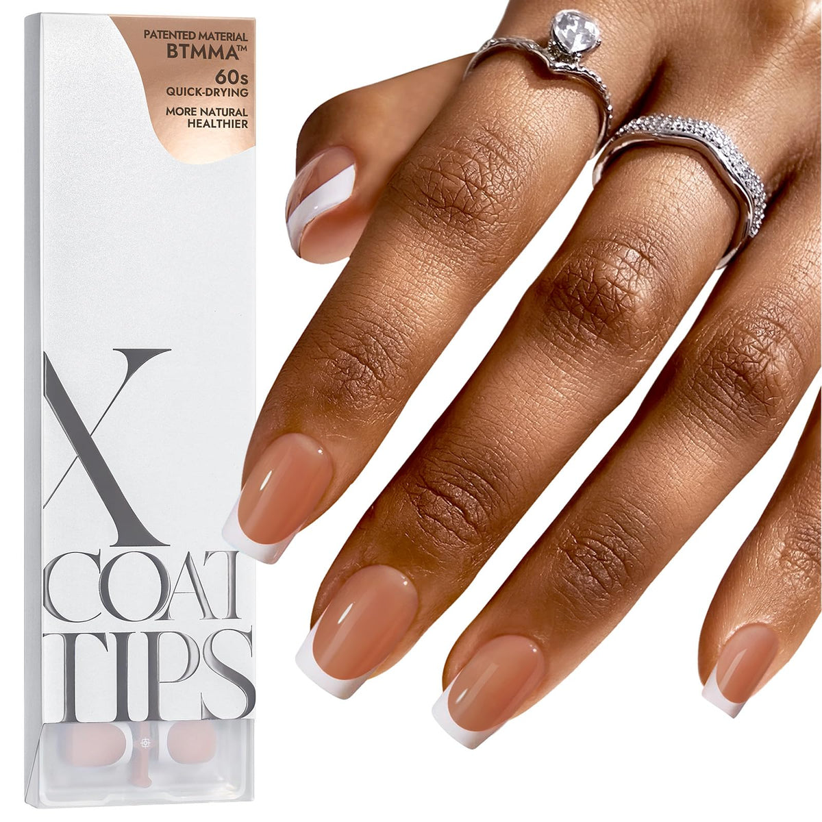 BTArtboxnails front packaging showing 160-piece set and short square brown French tips for convenience
