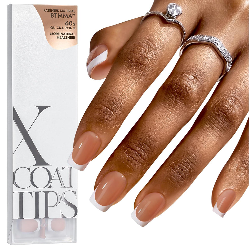 BTArtboxnails front packaging showing 160-piece set and short square brown French tips for convenience