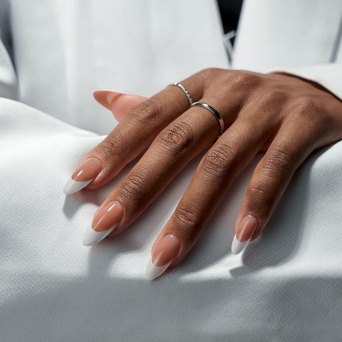 BTArtboxnails medium almond tips displayed in rows showing consistent shape and size