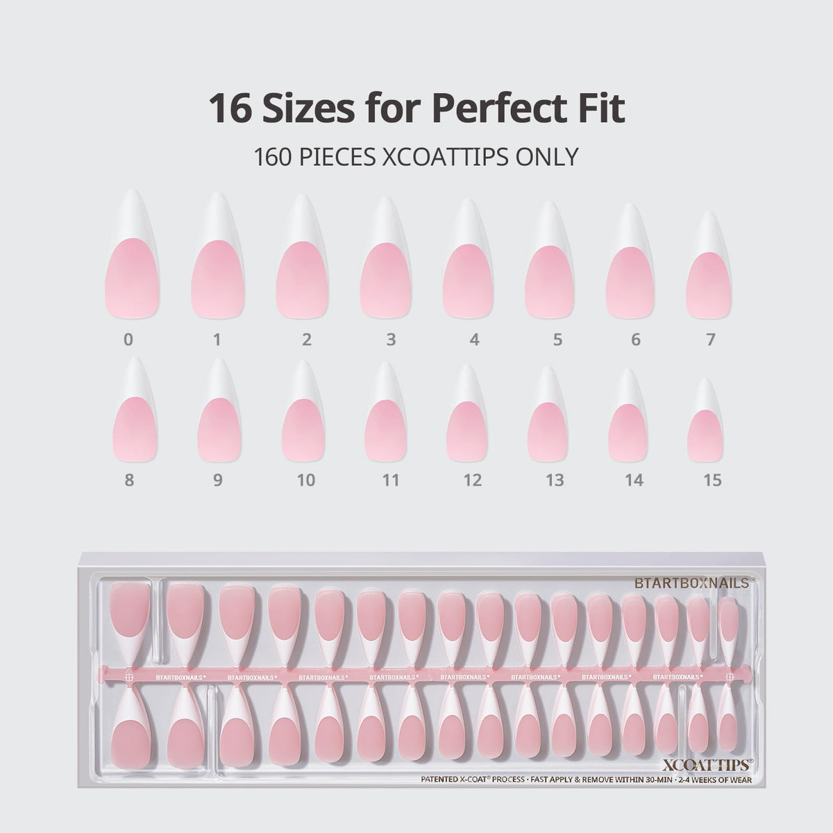 BTArtboxnails size selection laid out by width, benefit: precise personalized fit