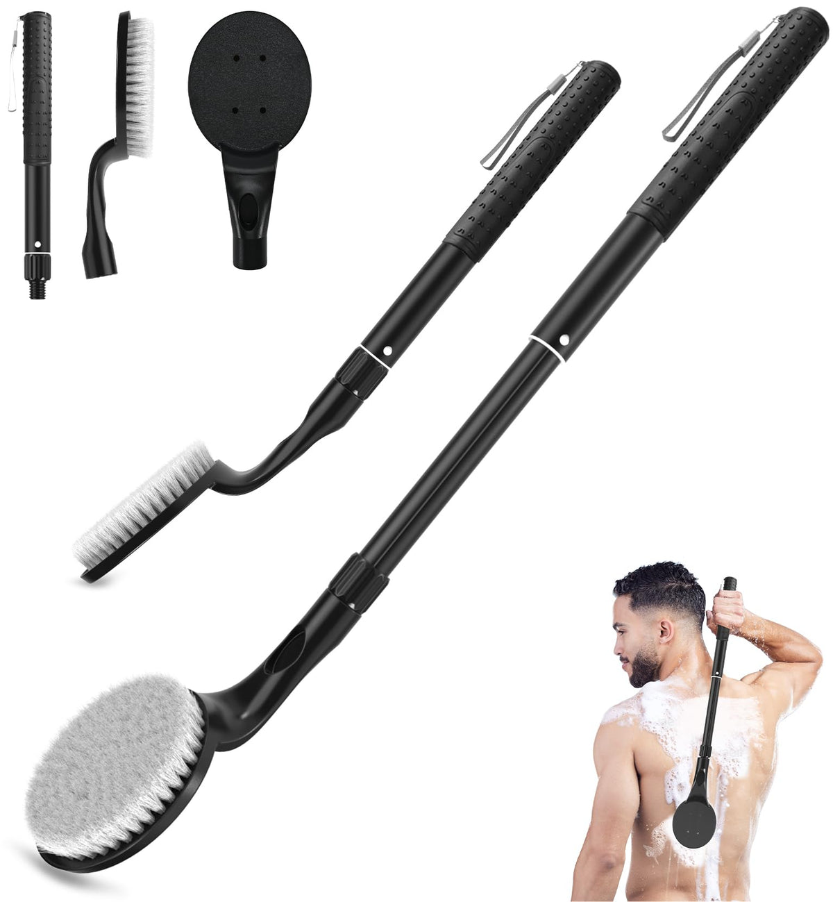 BTideas front view of back scrubber showing full product and benefits