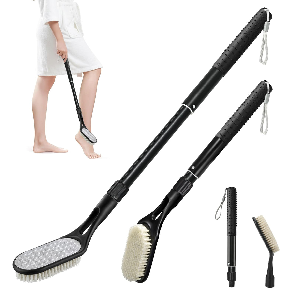 BTideas front view of the foot scrubber showing dual-sided head and handle, easy cleaning